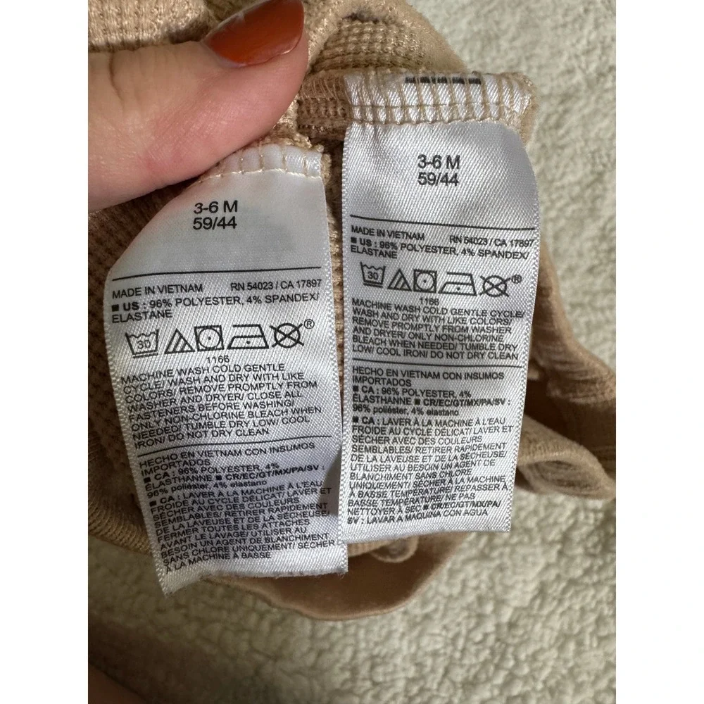 Old Navy Waffle Knit Set Kids 3-6M Tan Excellent Henley Thermal Joggers